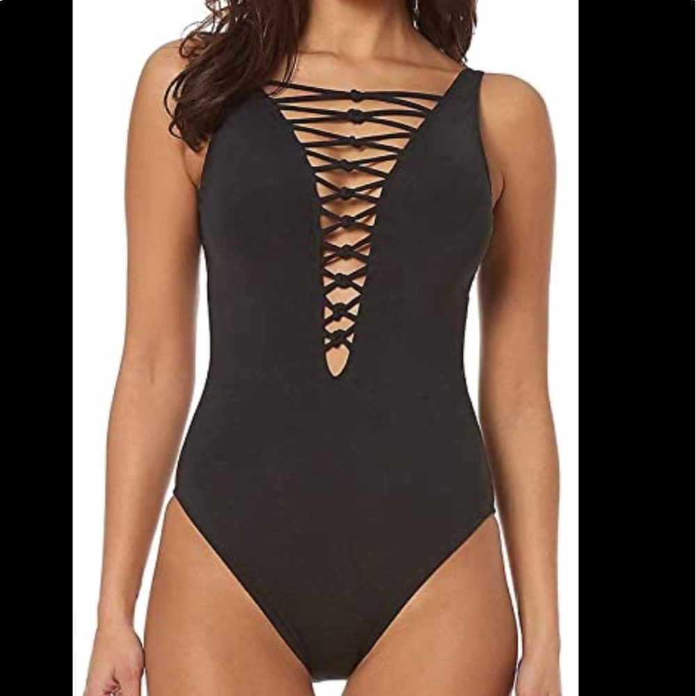 NWT Sz 14 black sexy criss cross bathing suit